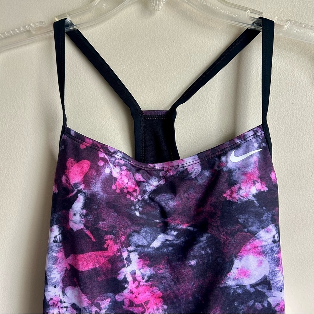 Nike powerback tankini swim top with purple and pink print women's size XS NWT - Picture 2 of 6